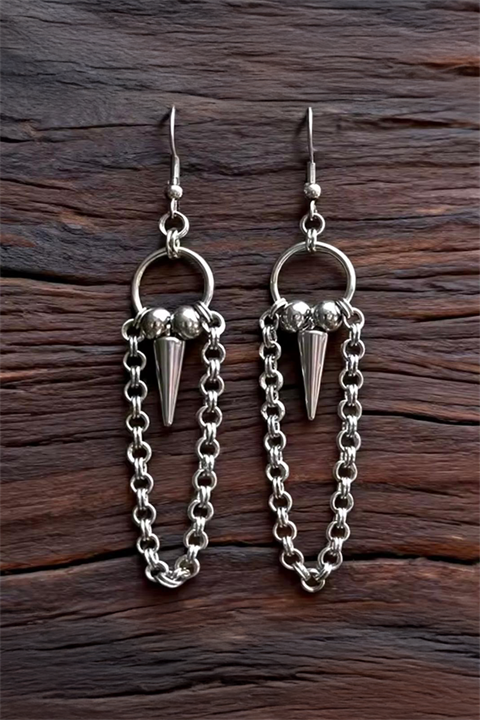 Silver Spike Detaylı Zincirli Sallantılı Küpe