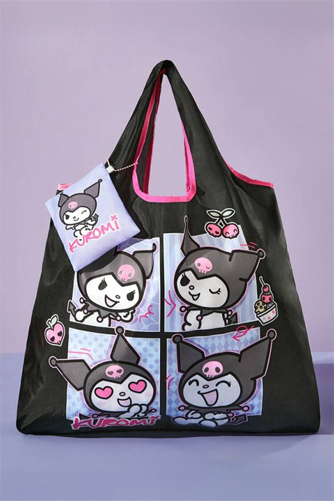 Siyah Kuromi Kolaj Polyester Katlanabilir Bez Çanta