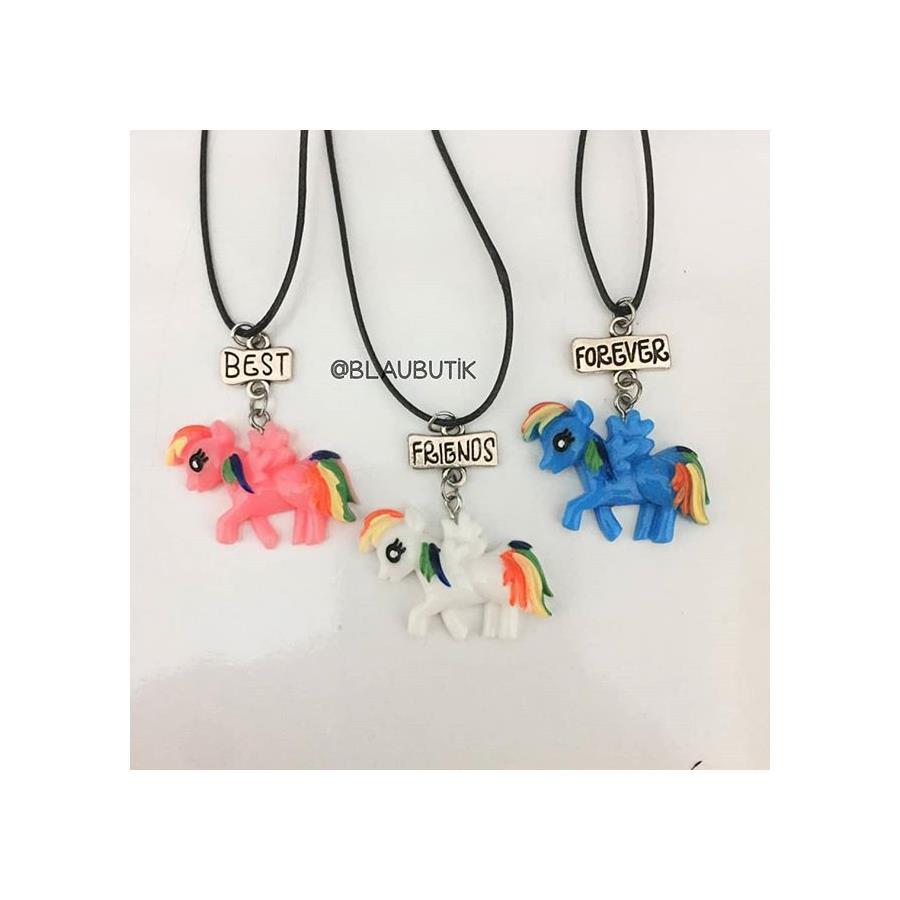 Unicorn Pembe, Beyaz,Mavi Bff Üçlü Kolye