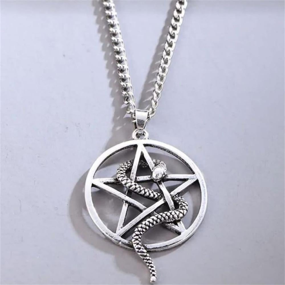 Yılan Detaylı Pentagram Kolye