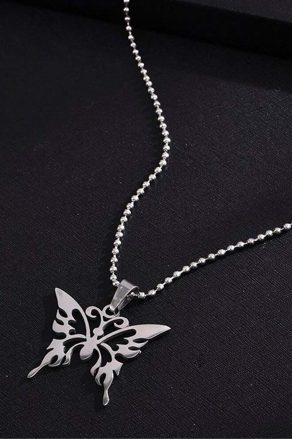 Zincirli Yeni Butterfly Silver Kolye