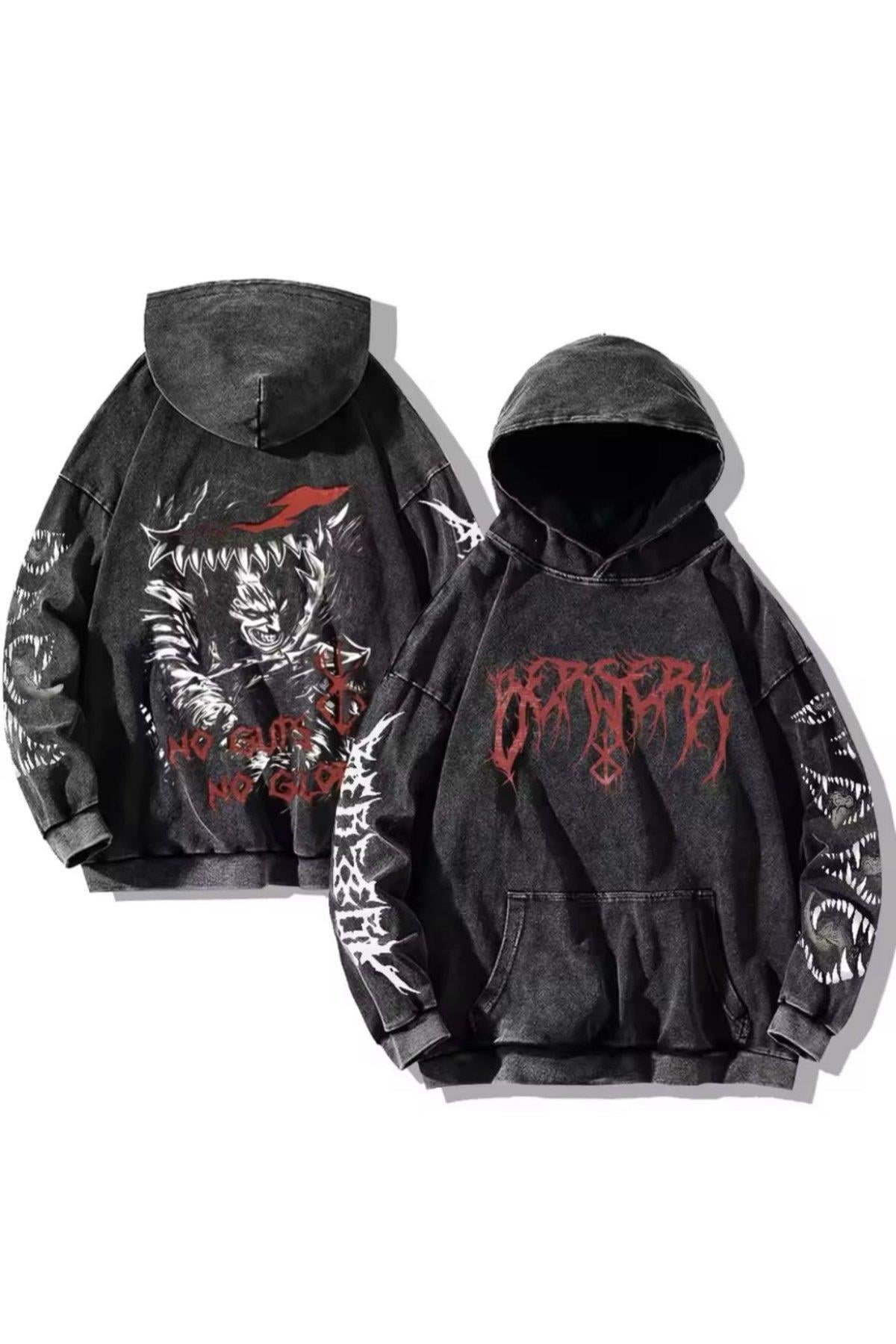 Anime Berserk No Guts No Glory Yıkamalı Kumaş Hoodie