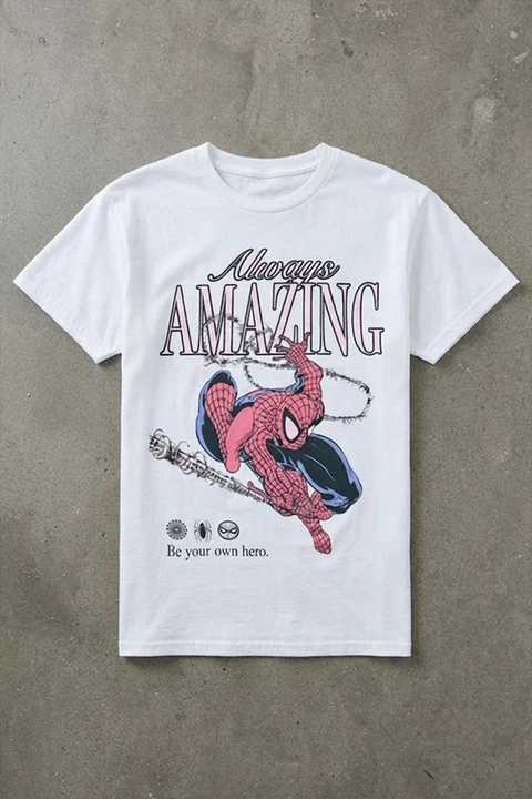 Beyaz Always Amazing Spider Cartoon Unisex T-Shirt