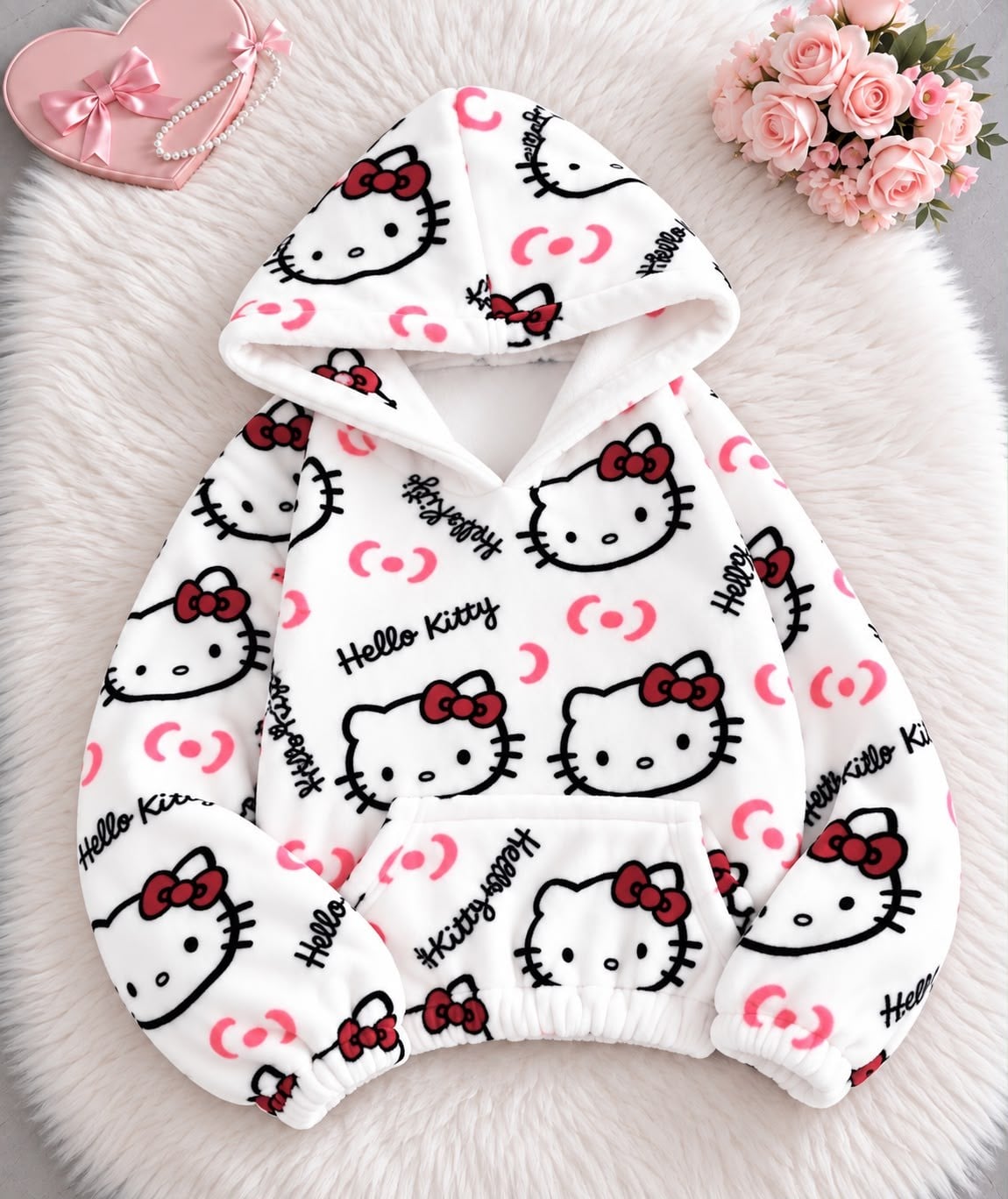 Beyaz Hello Kitty Cloudy Peluş Sweat