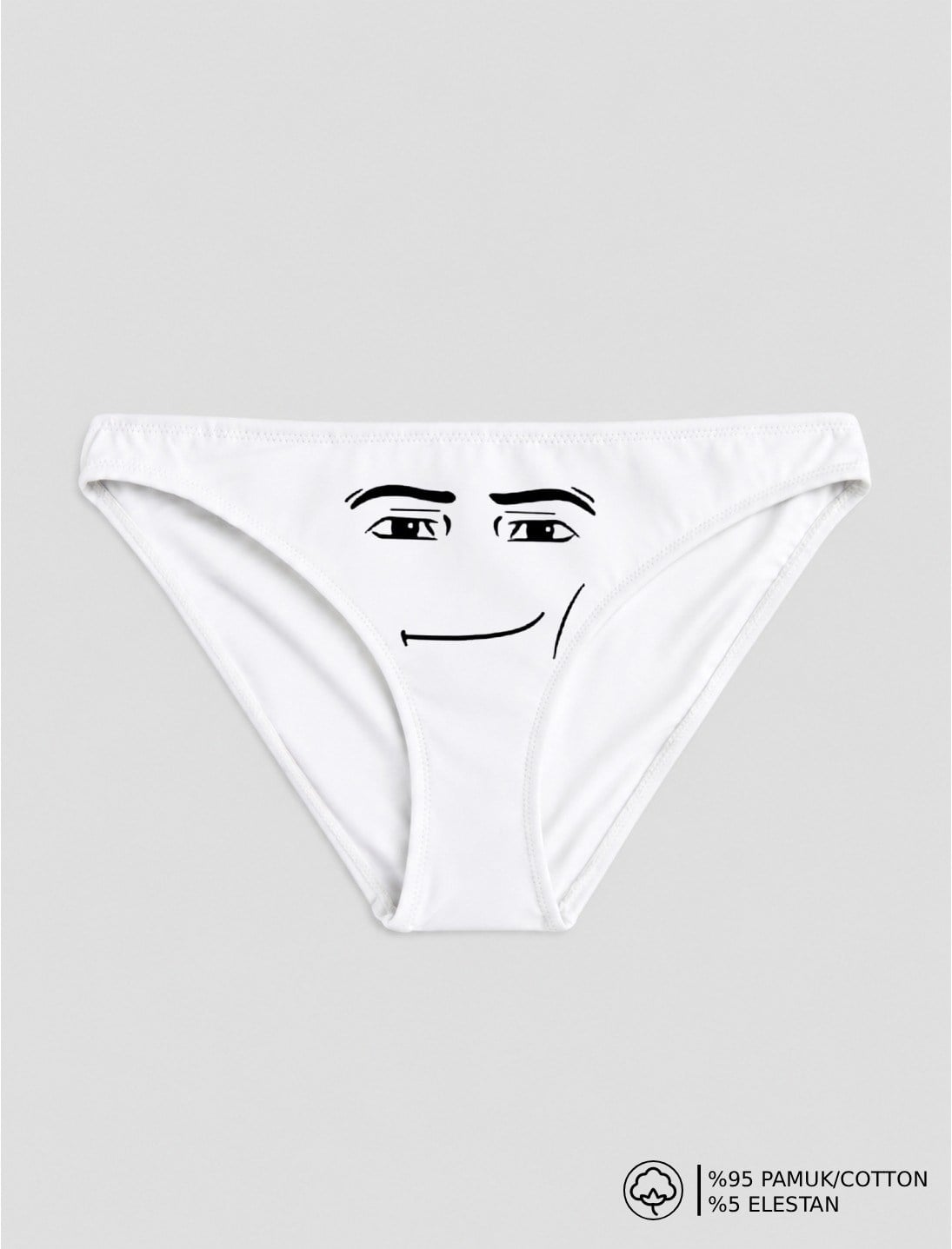 Beyaz Smile Face Baskılı Bikini Kalıp Külot
