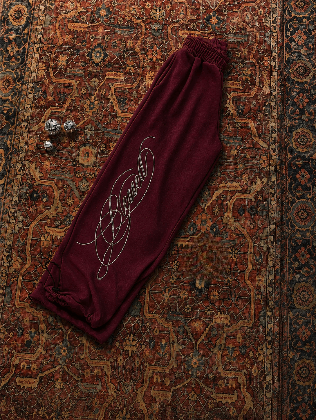 Bordo Blessed Script Taş Detaylı Eşofman Altı