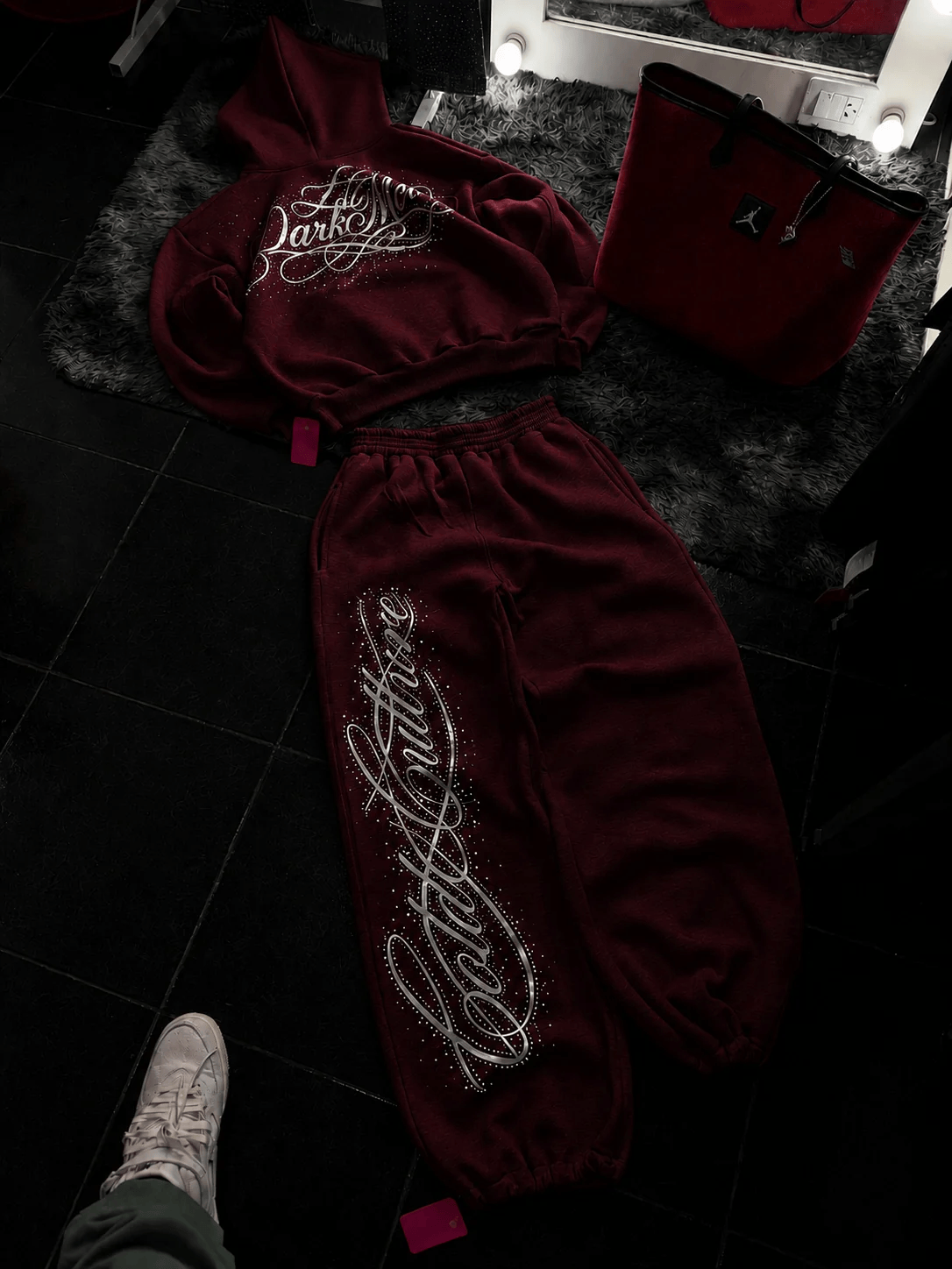 Bordo Confidence Detaylı Baggy Unisex Eşofman Takımı