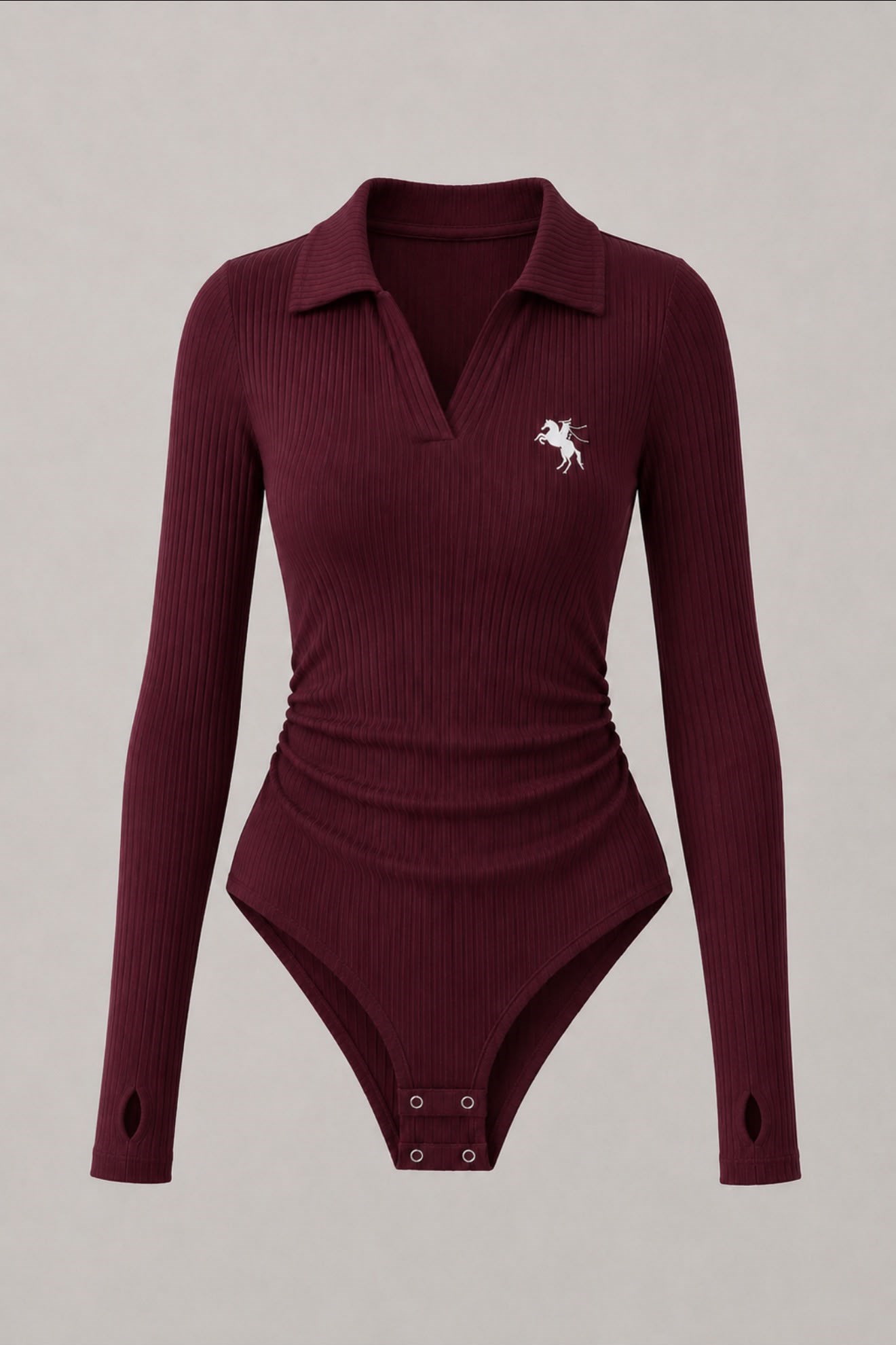 Bordo Polo Yaka Likralı Büzgülü Parmak Geçirmeli Zıbın