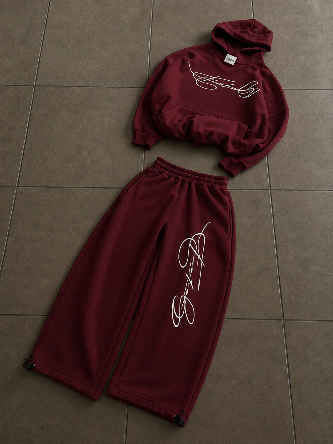 Bordo Signature Script Baggy Unisex Eşofman Takım