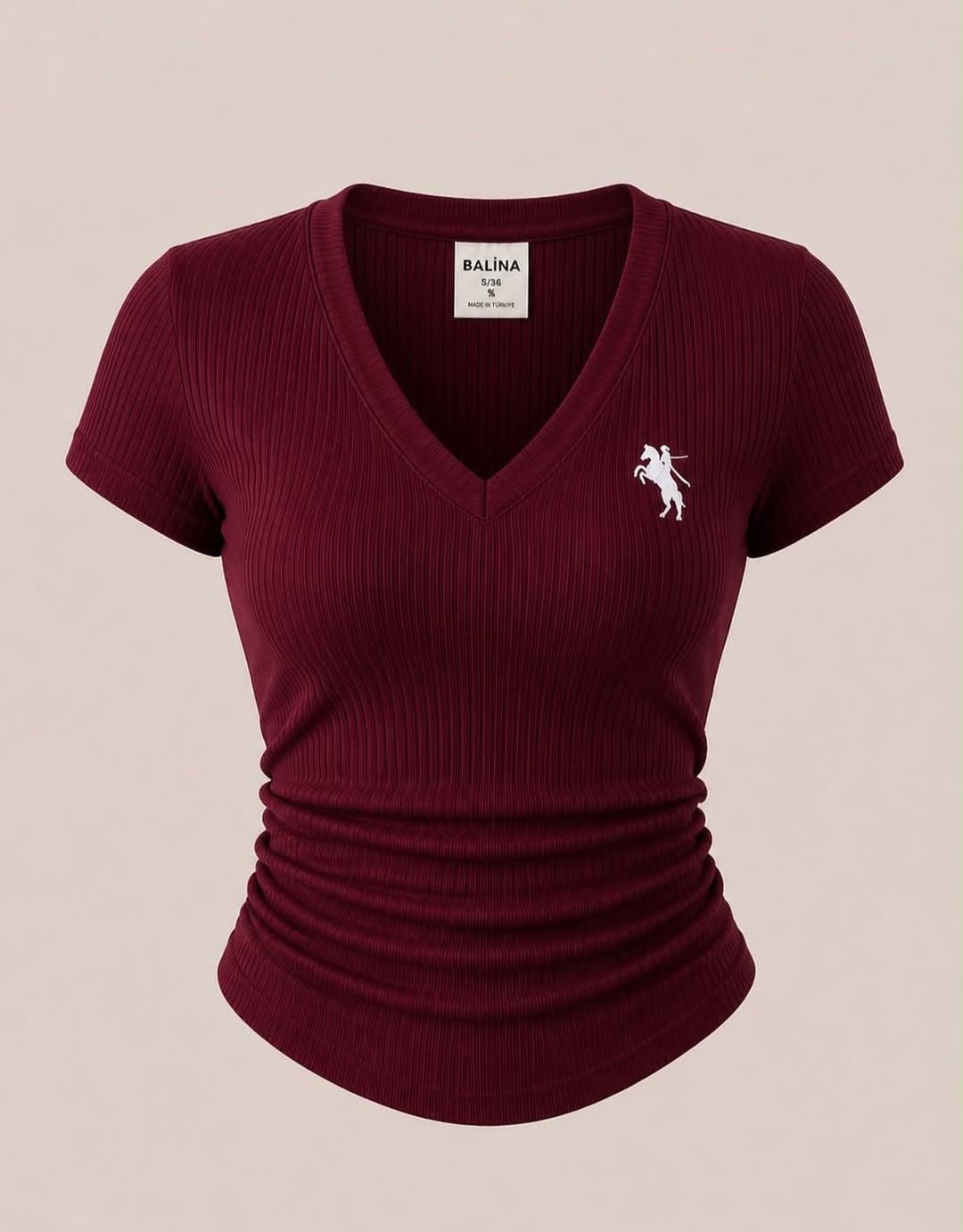 Bordo V Yaka Fitilli Premium Bluz