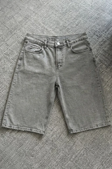 Gri Taşlamalı Düz Y2K unisex Baggy Şort