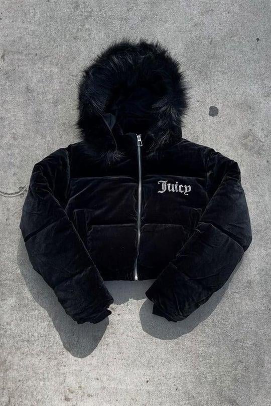 Juicy Siyah Şişme Bomber Crop Mont