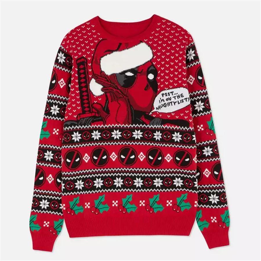 Kırmızı Christmas Deadpool Unisex Oversize Kazak