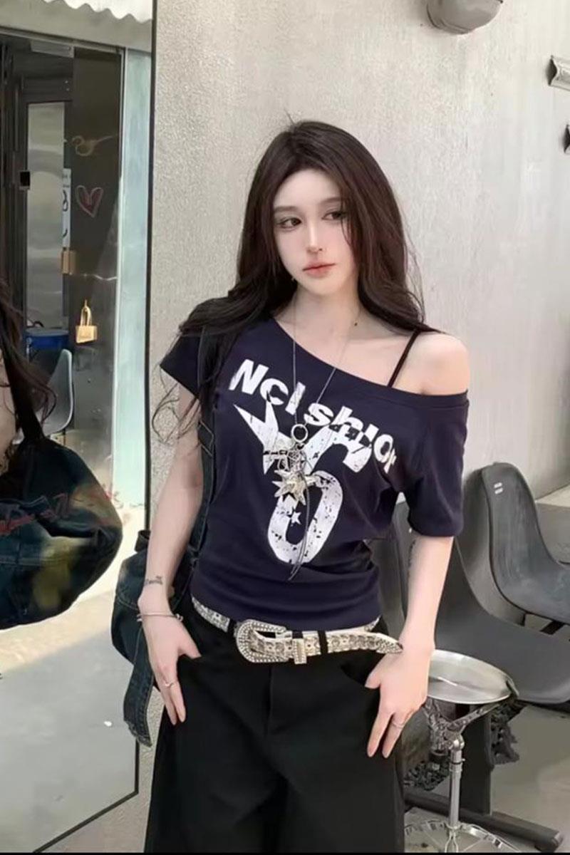 Lacivert Nclshior 6 Y2K Kısa Kollu Crop