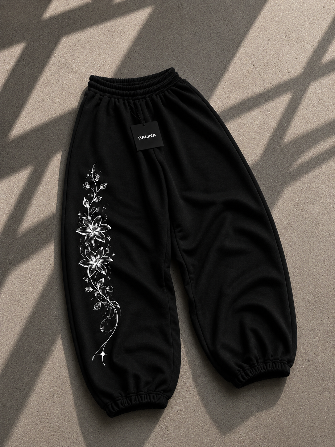 Long Flower Detaylı Baggy Unisex Eşofman Altı