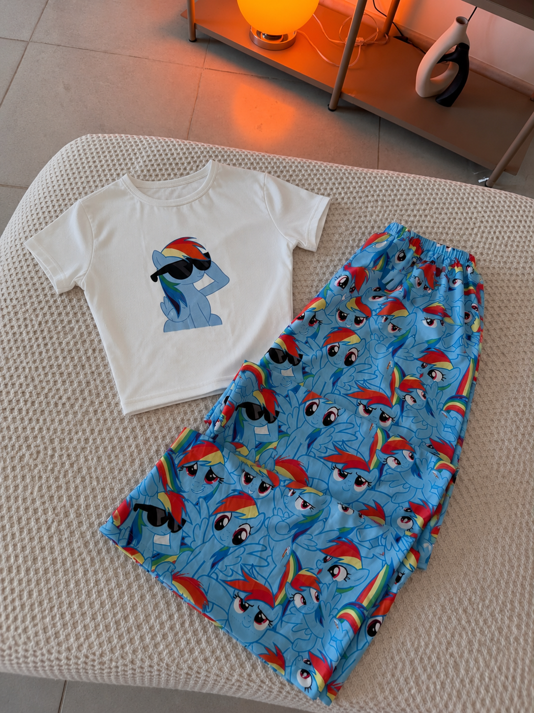 Mavi My Little Pony Rainbow Dash Desenli Şık Crop Alt Üst Takımı
