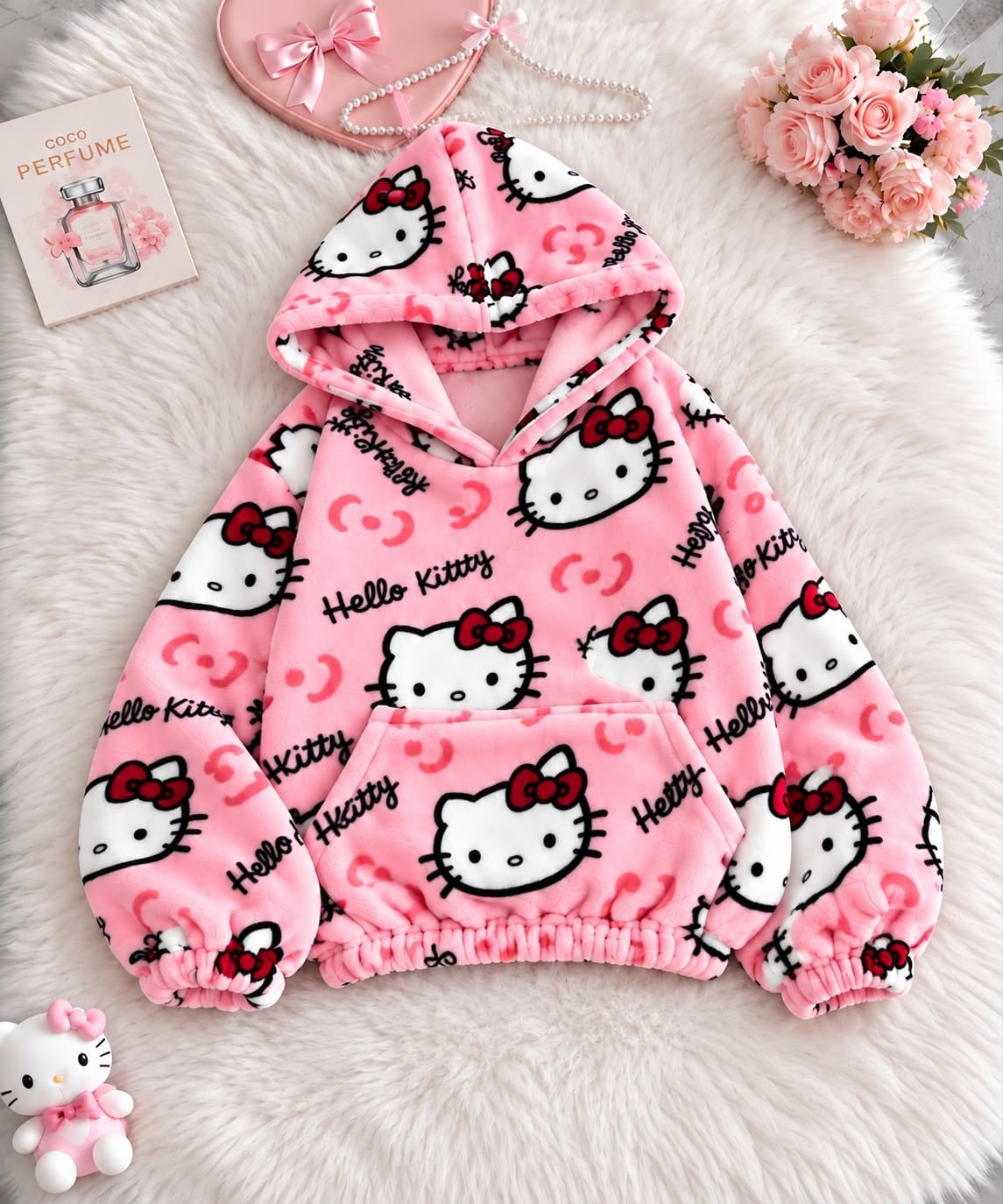 Pembe Hello Kitty Cloudy Peluş Sweat