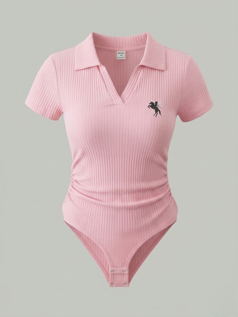 Pembe Polo Yaka Fitilli Likralı Premium Zıbın