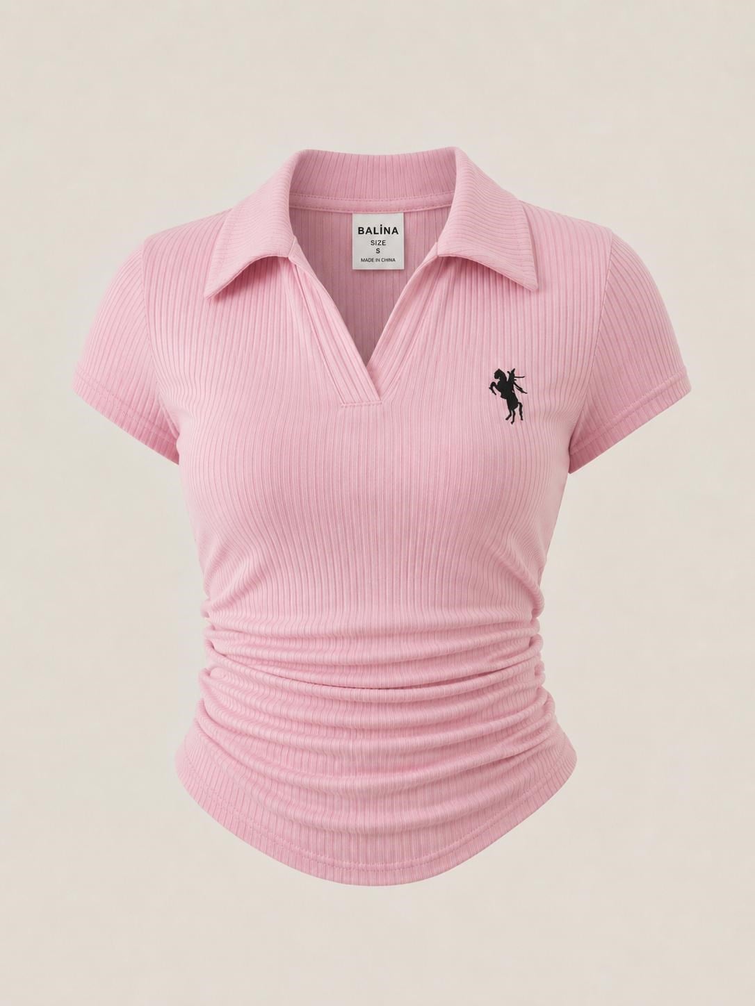 Pembe  Polo Yaka Fitilli Premium Bluz