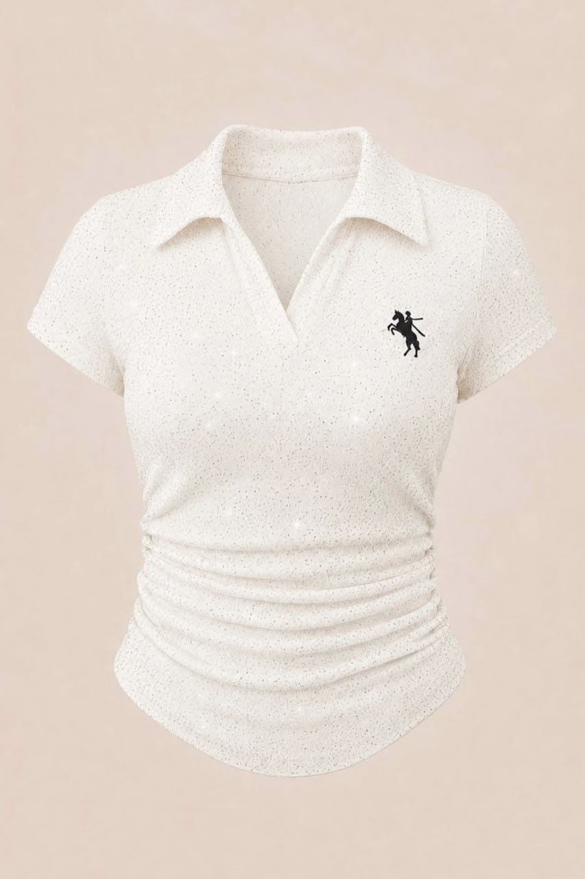Simli Beyaz Polo Yaka Fitilli Premium Bluz