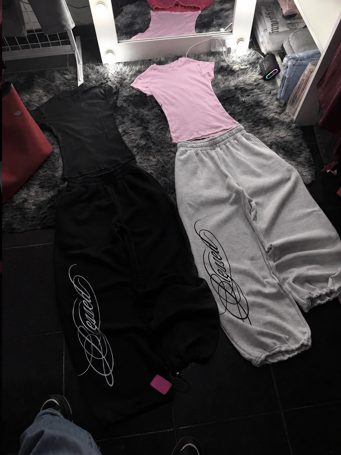 Siyah Blessed Script Detaylı Baggy Eşofman Takımı