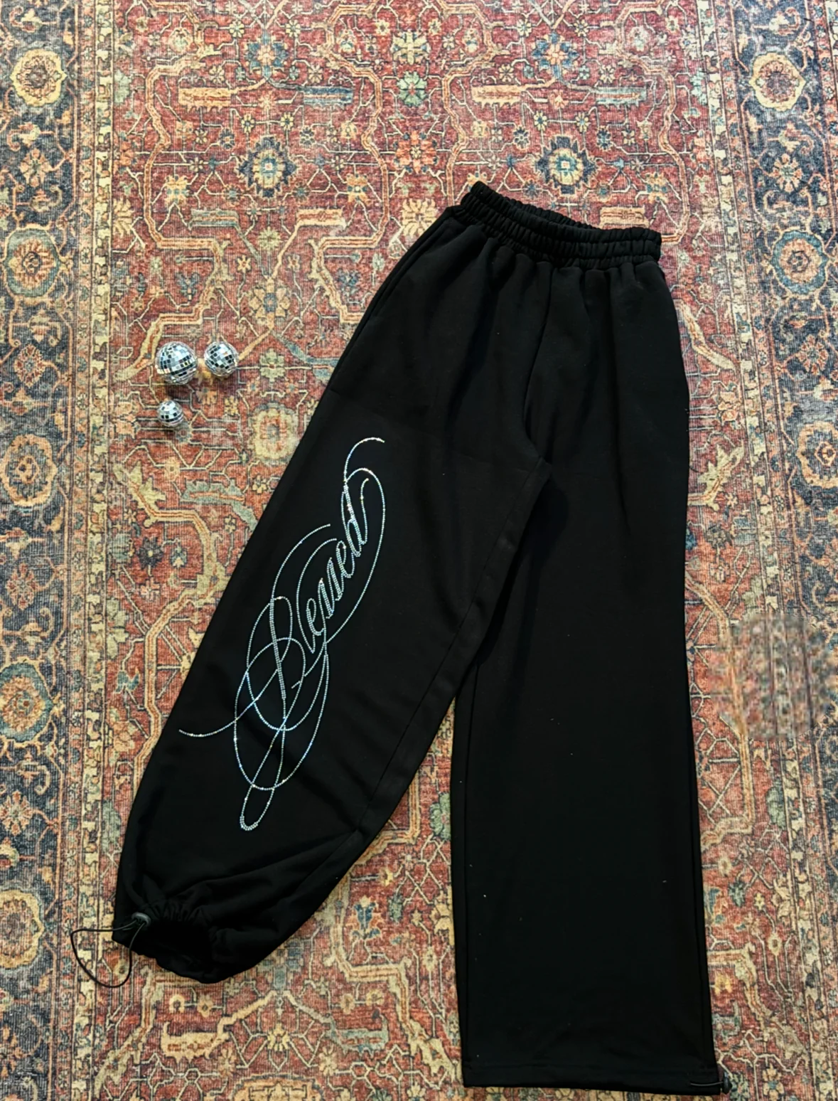 Siyah Blessed Script Taş Detaylı Eşofman Altı