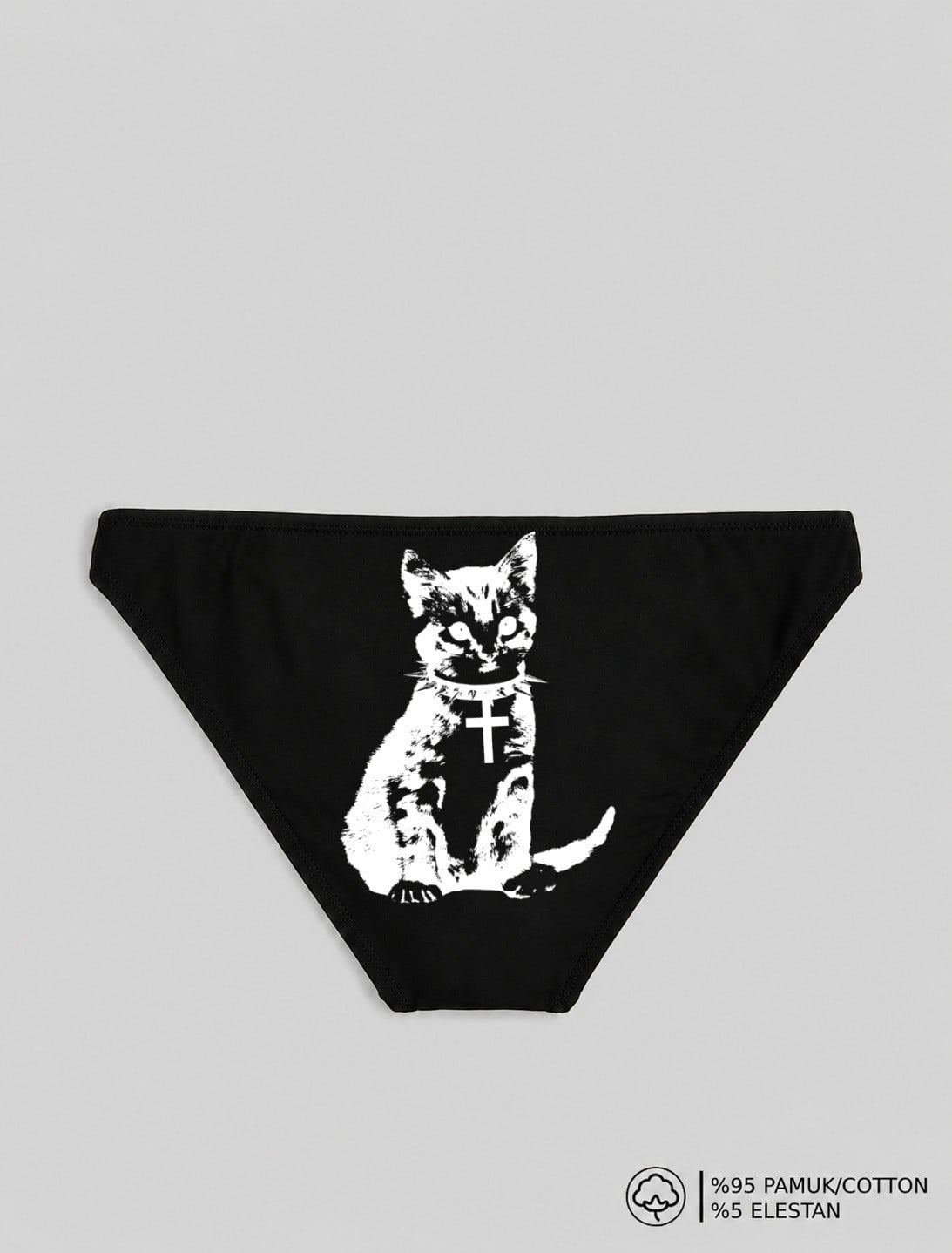 Siyah Cat Baskılı Bikini Kalıp Külot