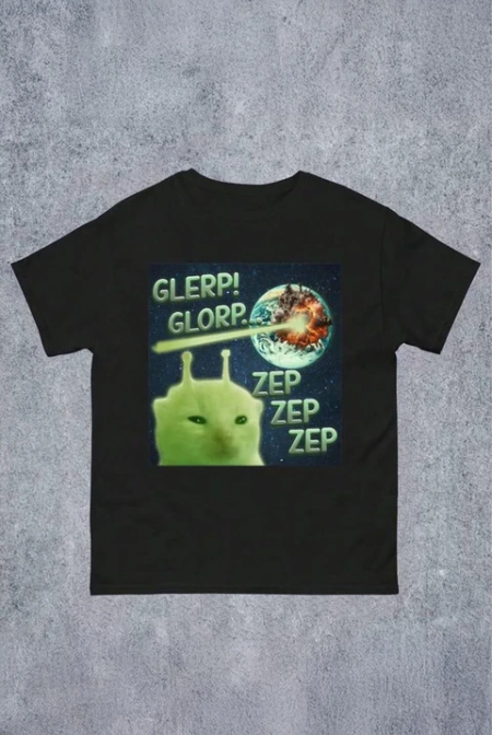 Siyah GLERP! GLORP... Alien Cat Y2K Unisex T-Shirt