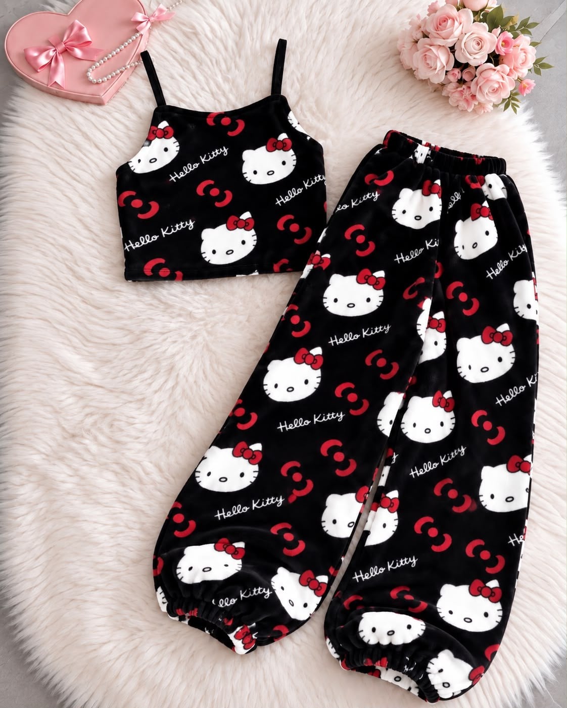 Siyah Hello Kitty Cloudy 2'li Peluş Atletli Takım