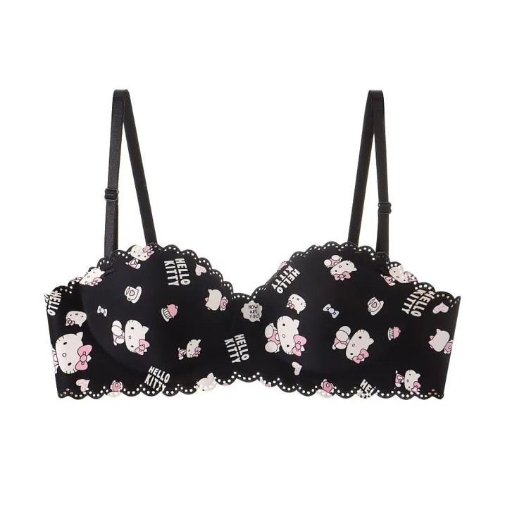 Siyah Lazer Kesim Yarım Dolgulu Hello Kitty Sütyen