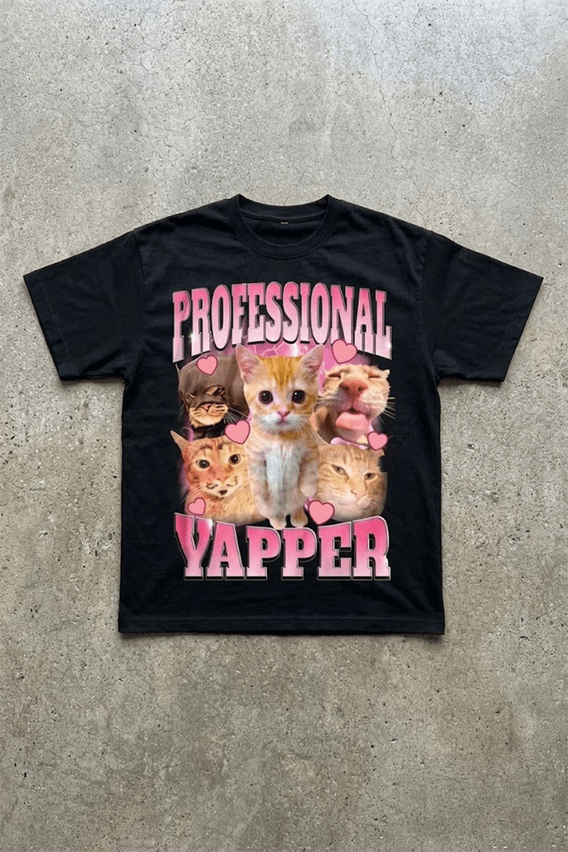 Siyah Professşonal Yapper Cat Meme Unisex T-Shirt