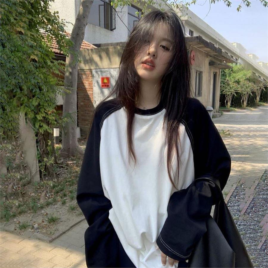 Siyah Raglan Kollu Beyaz Basic Oversize Unisex Uzun Kollu