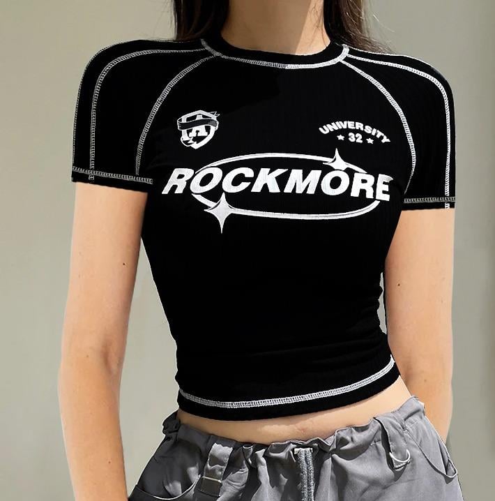 Siyah Rockmore University 32 Kısa Kollu Crop