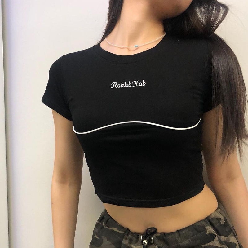 Siyah Şerit Detay Rokbb Kob Kısa Kollu Crop