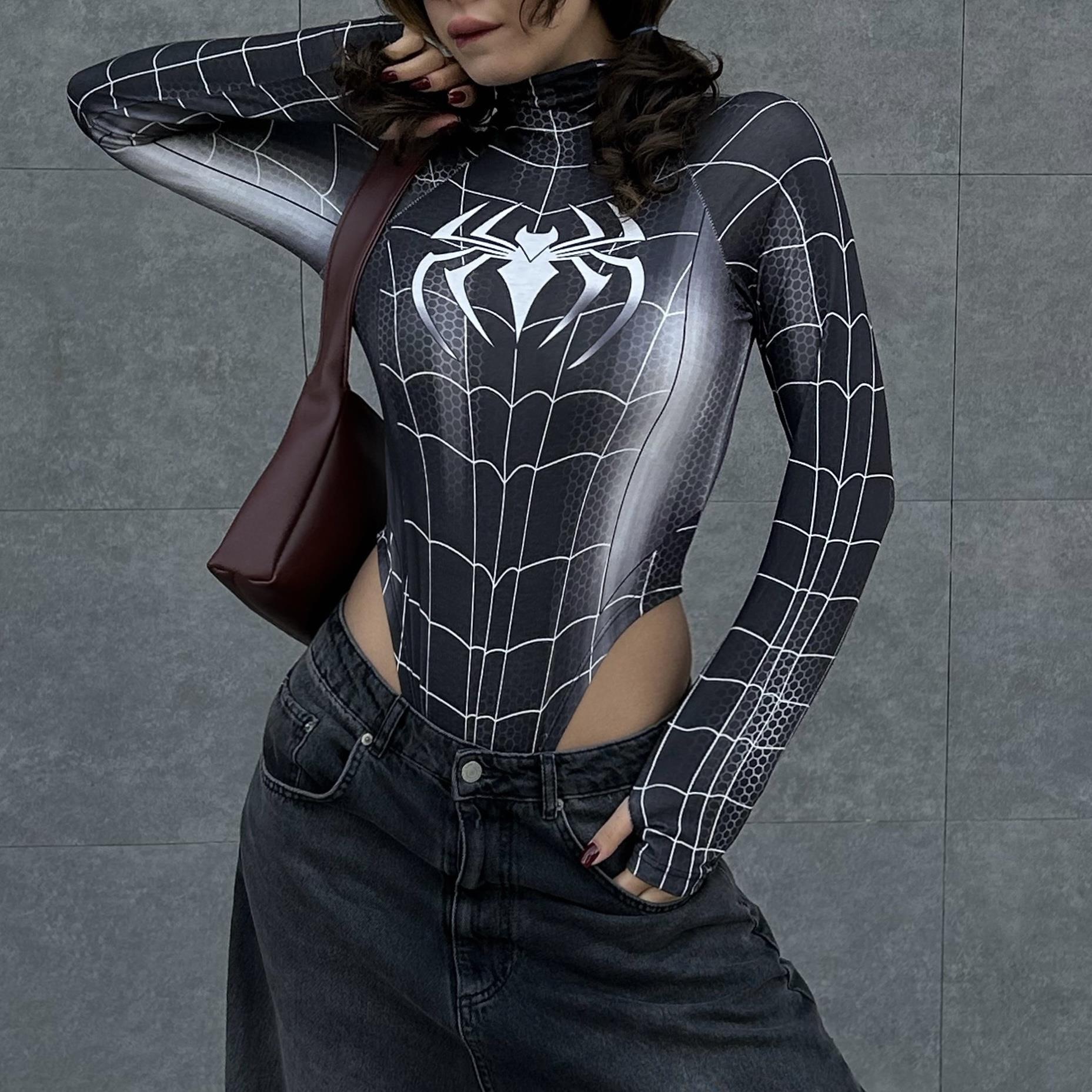 Siyah Spider Çıtçıtlı Uzun Kollu Body