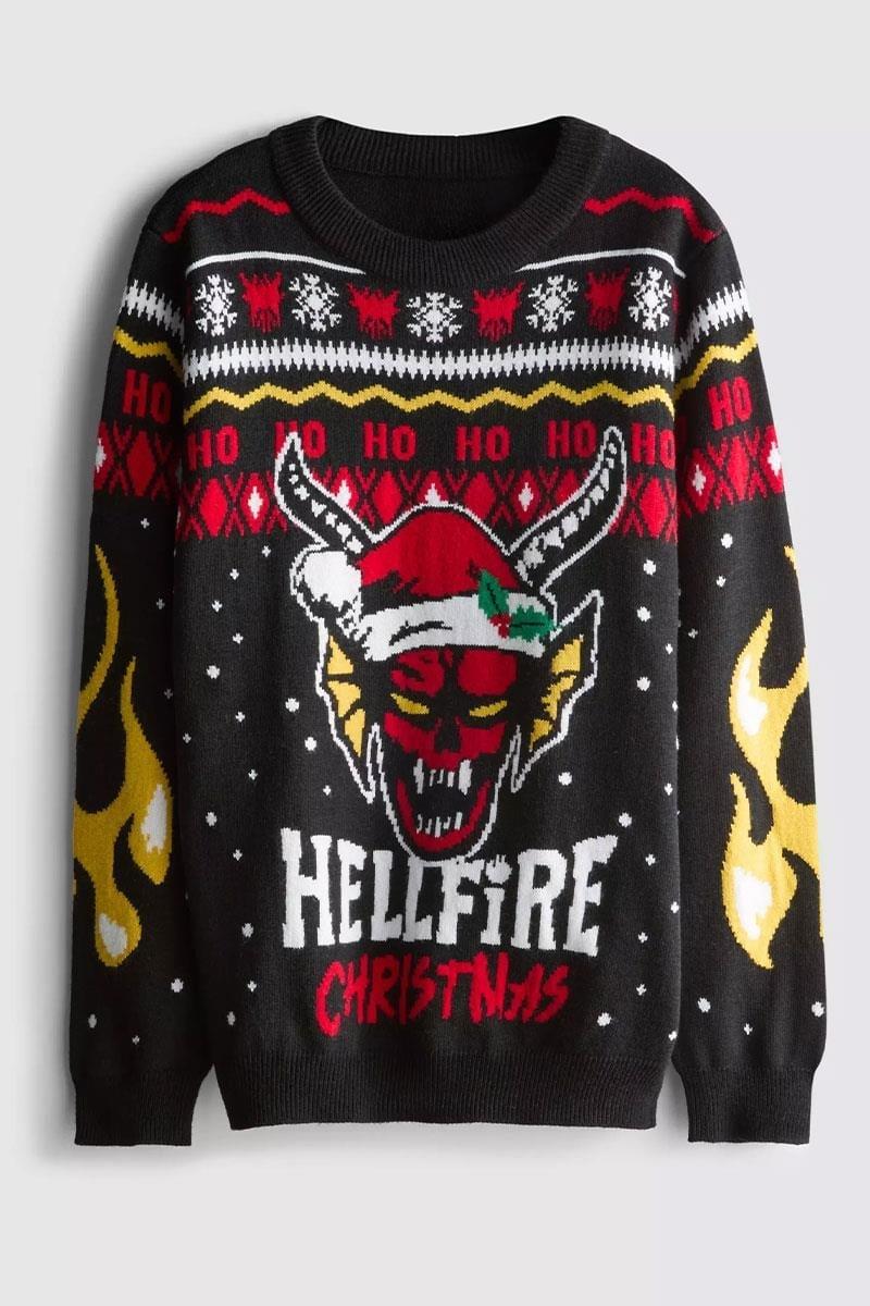 Siyah Stranger Things Hellfire Club Christmas HO! HO! HO! Oversize Unsiex Kazak