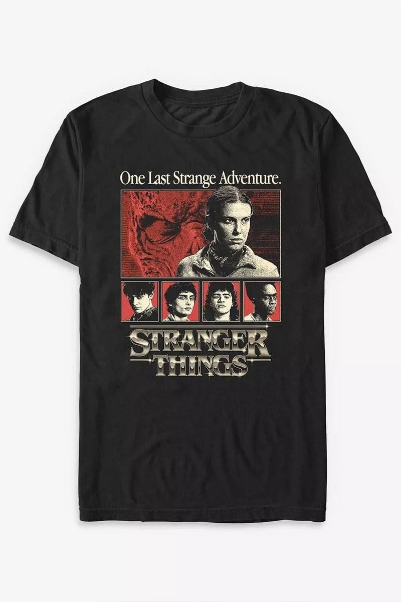 Siyah Stranger Things ''One Last Strange Adventure'' Unisex T-Shirt
