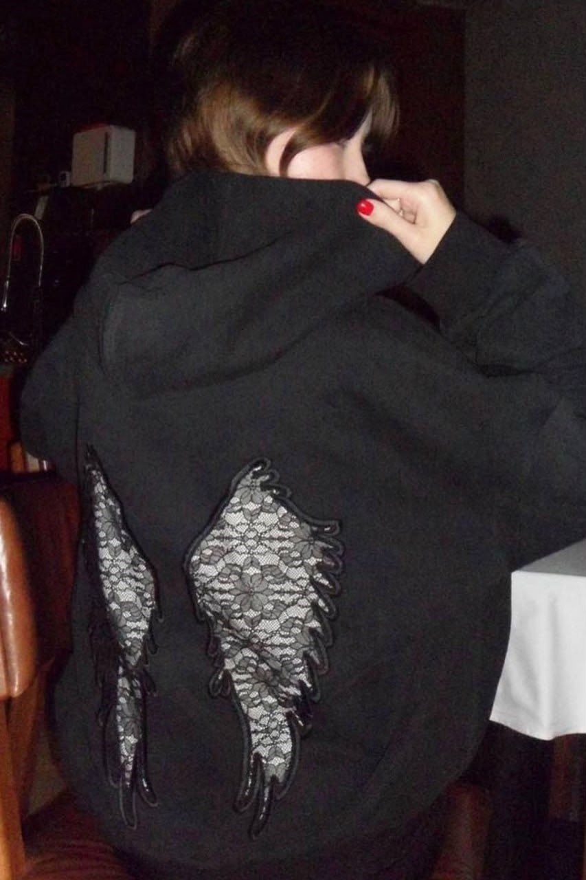 Siyah Wing Sırt Dantel Kanat Detaylı Sweat Sweatshirt