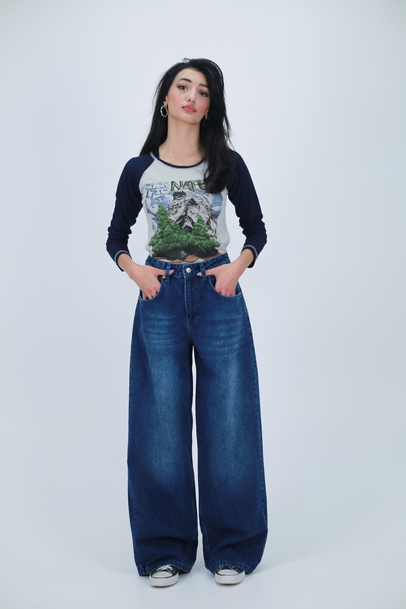 Superbaggy Lacivert Yıkamalı Retro Baggy Jean