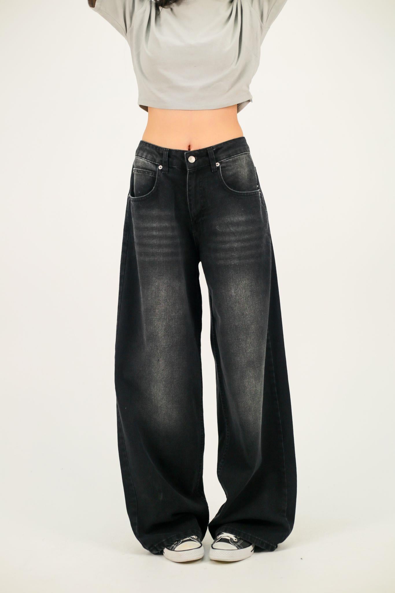 Superbaggy Siyah Yıkamalı Retro Baggy Jean
