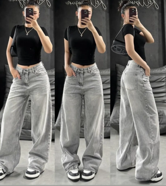 Vintage Gri Yıkamalı Baggy Jean
