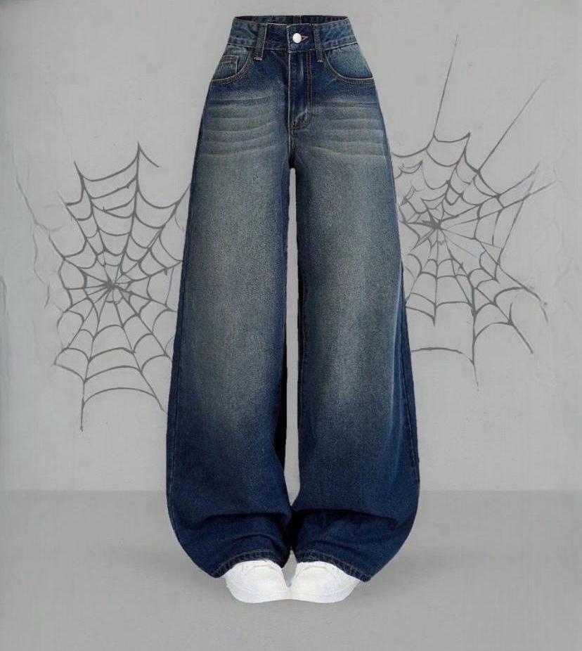 Yeni Koyu Mavi Retro Vintage Yıkamalı Baggy Pantolon