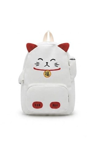 Beyaz Maneki Neko Kawai Sırt Çantası