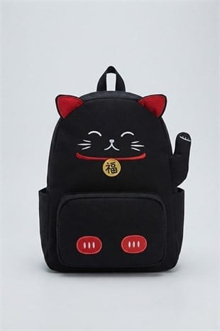 Siyah Maneki Neko Kawai Sırt Çantası