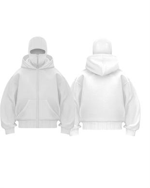 Beyaz Maskeli Unisex Kapüşonlu Hırka