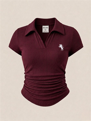 Bordo  Polo Yaka Fitilli Premium Bluz
