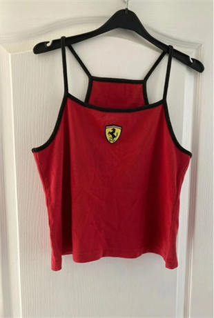 Kırmızı Ferrari F1 Siyah Askılı Crop