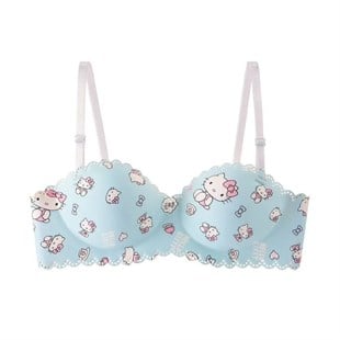 Pastel Mavi Lazer Kesim Yarım Dolgulu Hello Kitty Sütyen 