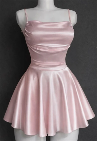 Pembe Saten Drape Detaylı İp Askılı Elbise