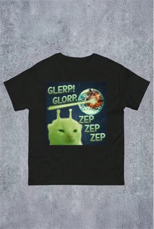 Siyah GLERP! GLORP... Alien Cat Y2K Unisex T-Shirt